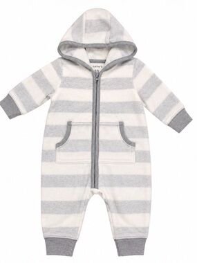 Carter's White & Gray Plush-Lined Hooded Baby Romper